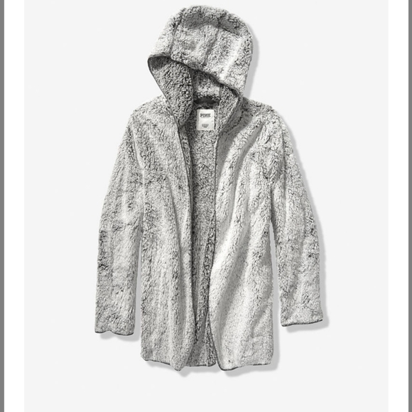 PINK Victoria's Secret Sweaters - VS Pink Sherpa Cardigan Clay Gray sz XS/S NEW